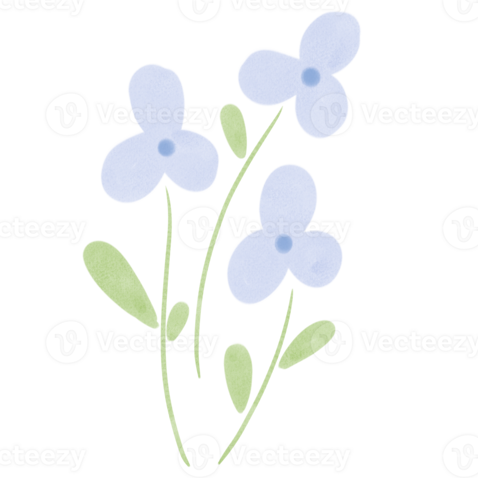 Cute blue watercolor flowers, clip art png