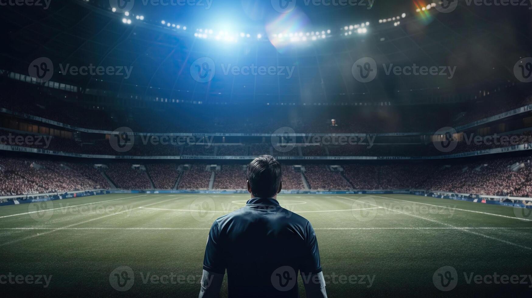 AI Generated Soccer player ready to play at the soccer stadium. Generative AI photo