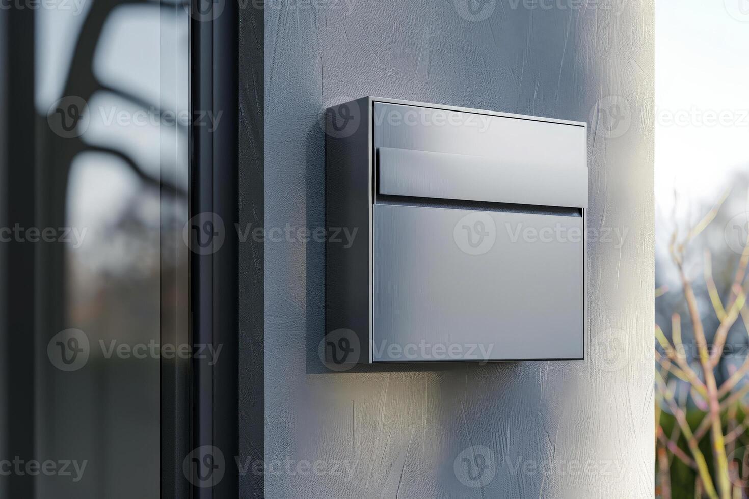 AI generated stainless Mailbox Mounted on the Wall of a New Modern Building . Modern numbered mailboxes box outdoors. Generated Ai photo
