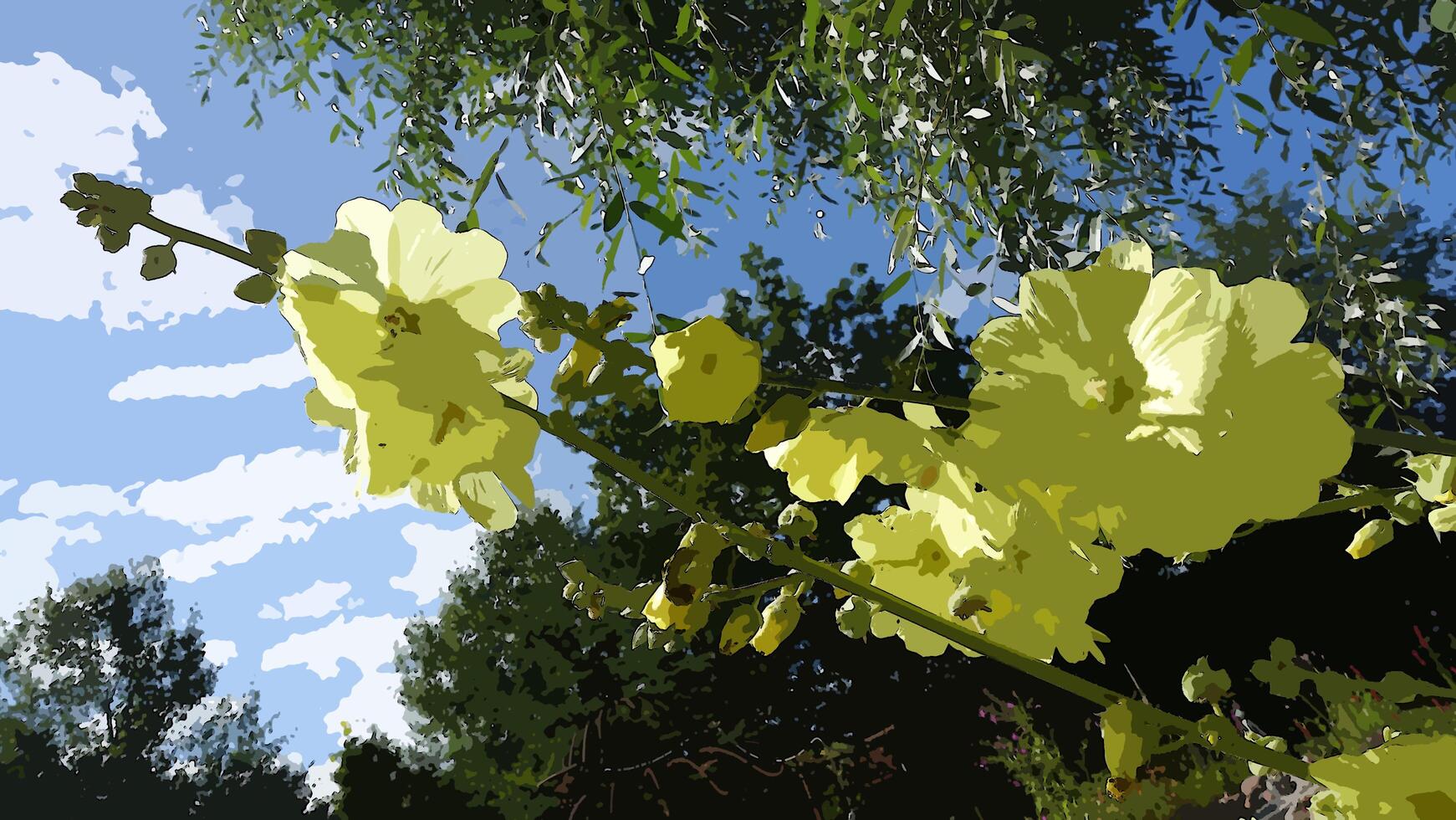 Digital painting style representing a yellow mallow plant photo