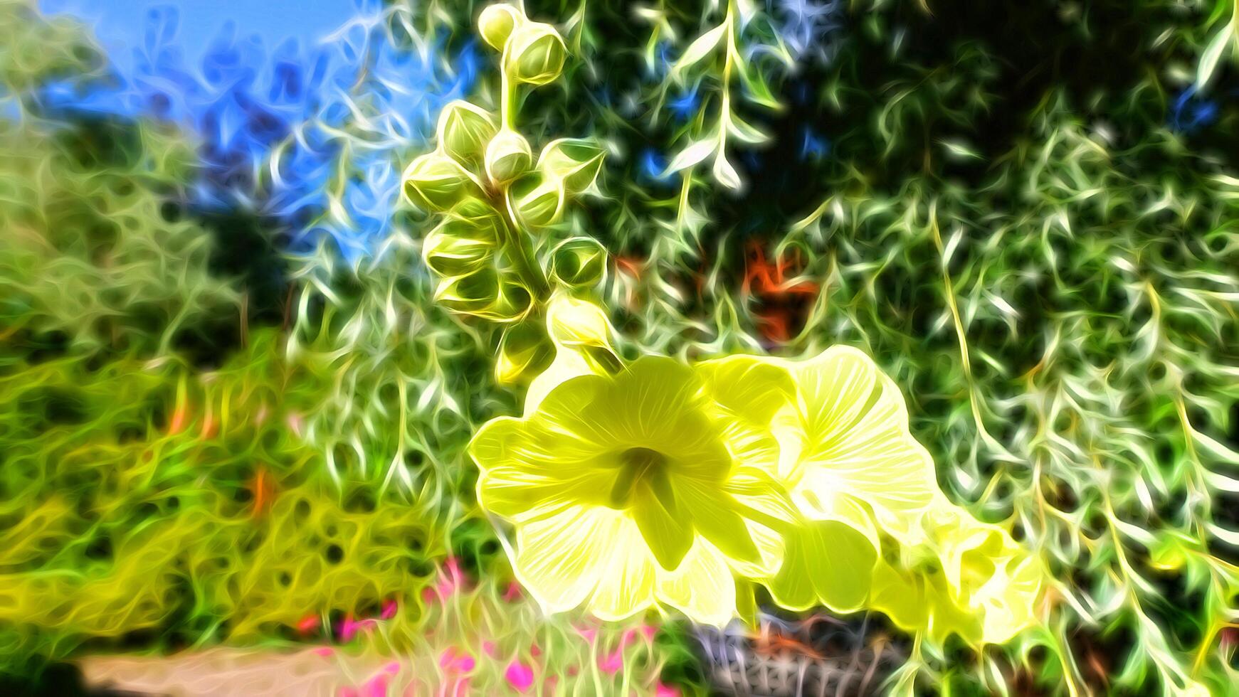 Digital painting style representing a yellow mallow plant photo
