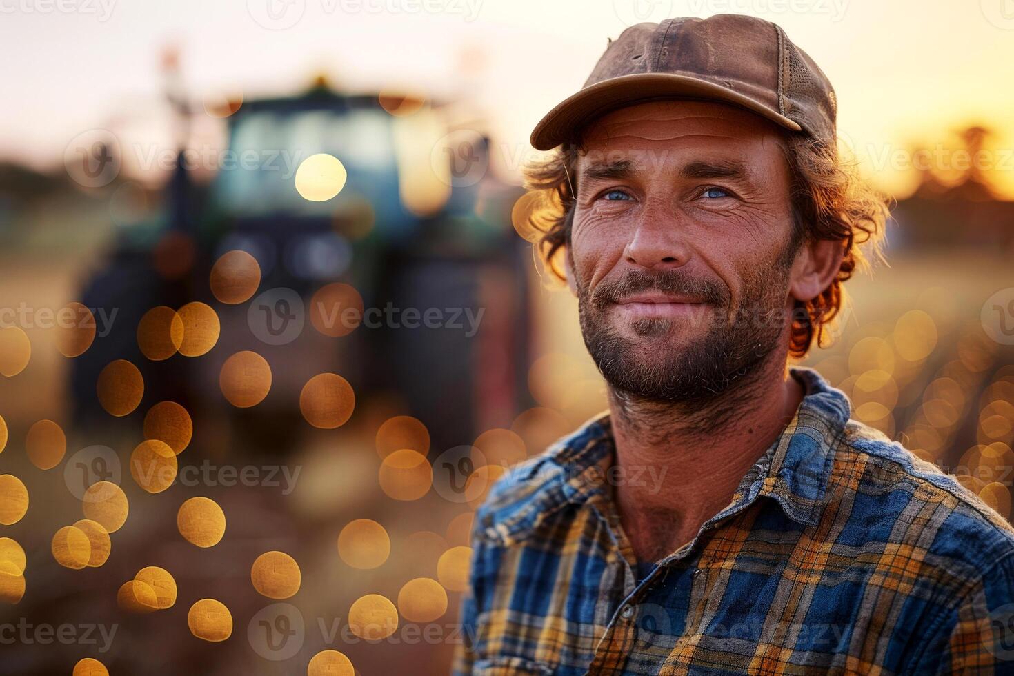 AI generated A man standing in front of a tractor in a field. AI generative. photo
