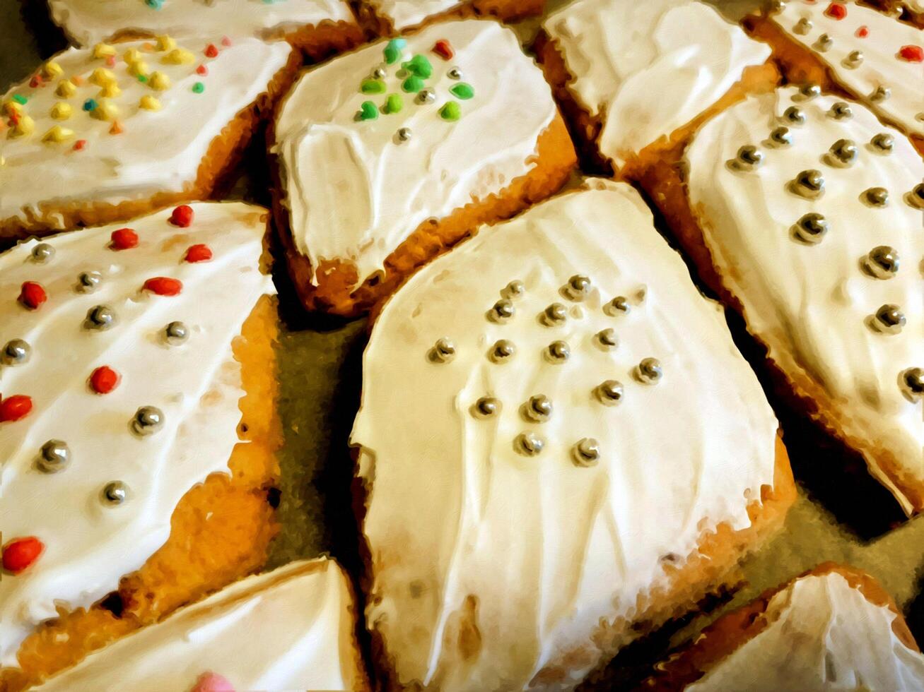 Traditional Sardinian sweets with almonds and colored sugar glaze. Digital painting style. photo