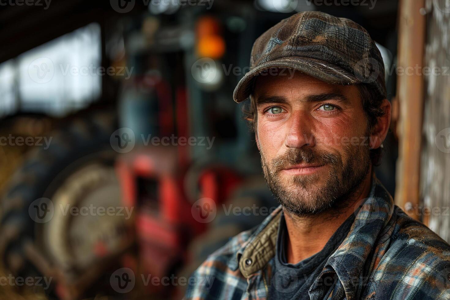 AI generated A man standing in front of a tractor in a field. AI generative. photo