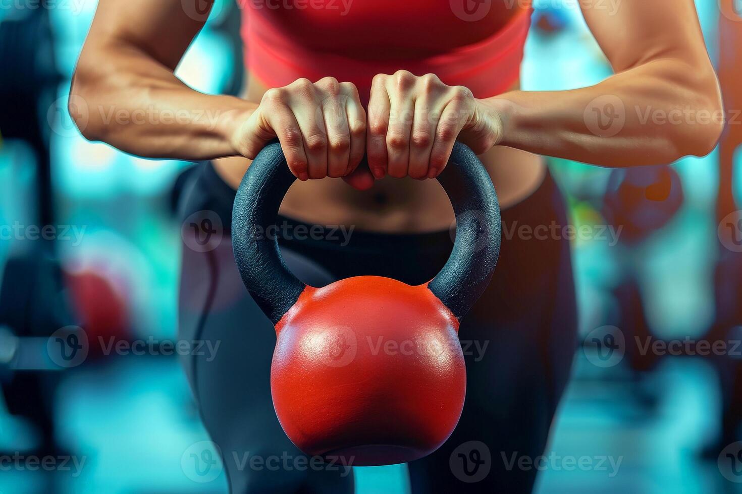 AI generated a woman using a kettlebell for training. generative ai photo