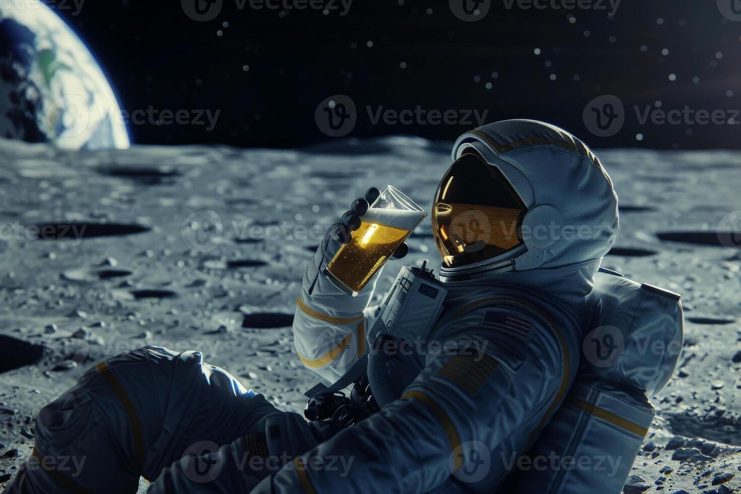 AI generated An astronaut drinks some beer on the planet. Generative AI. photo