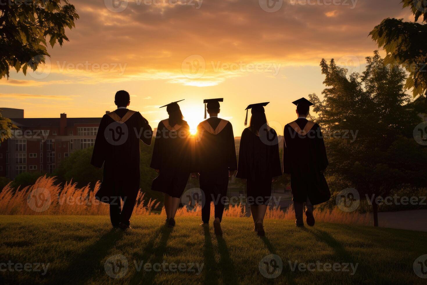 AI generated Group of graduates walking down the street. Generative Ai photo