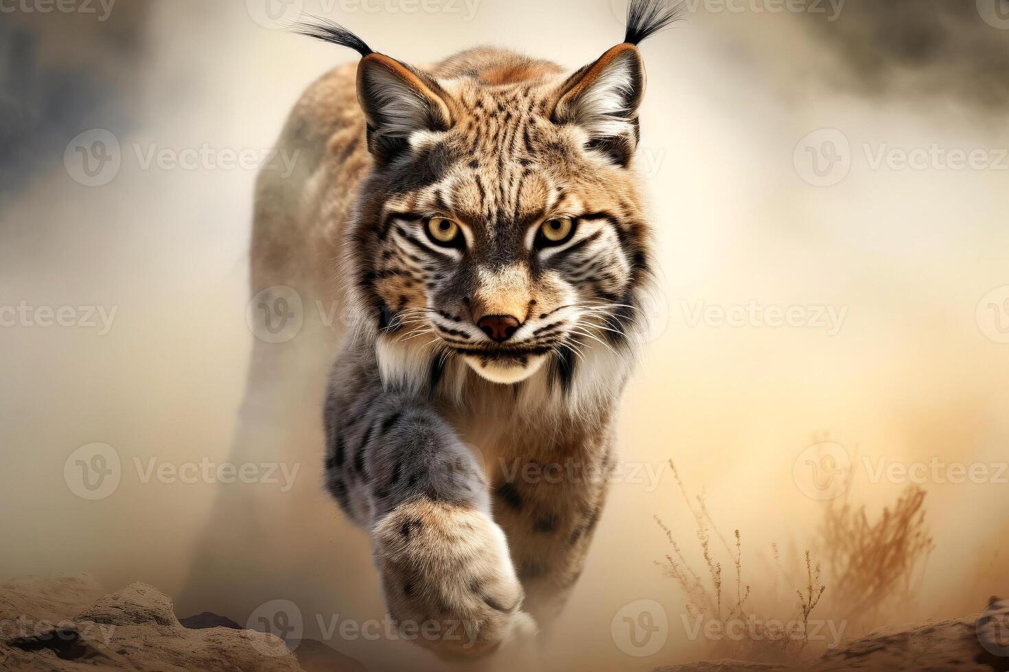 AI generated Eurasian lynx walking in natural habitat. Wildlife scene. Generative AI photo