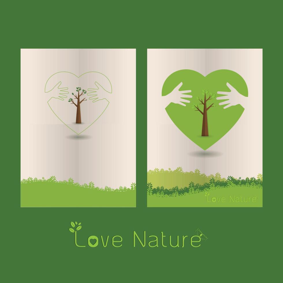 hand hug love natural concept.Templates in the line art style.a beautiful environmentally friendly natural vector