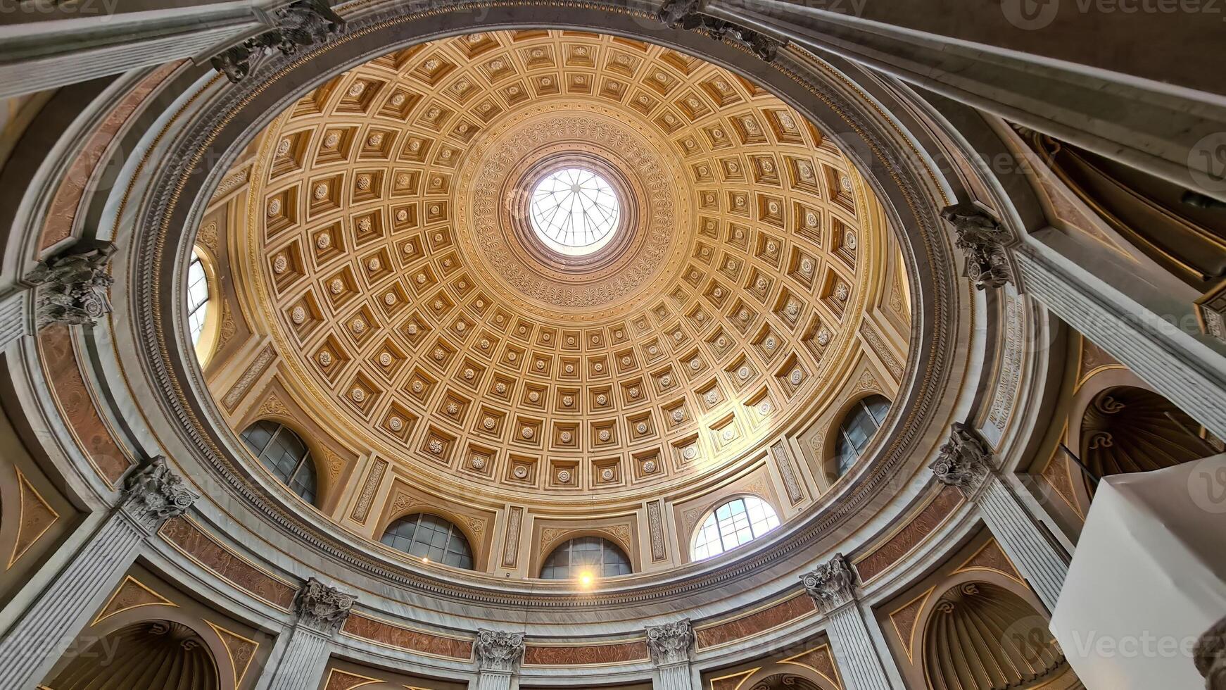 The dome of the Pantheon in Rome is a remarkable architectural feat, known for its perfect proportions and innovative construction techniques. photo