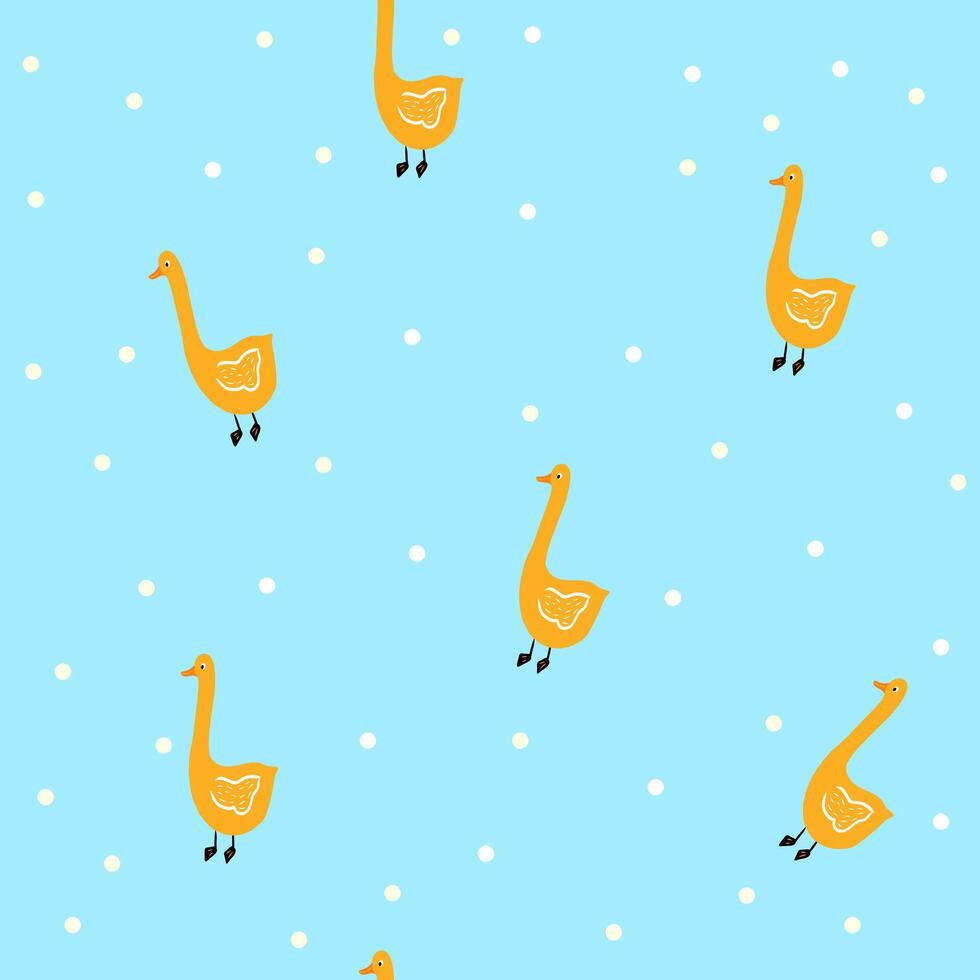 Cute goose seamless pattern, hand drawn print with farm bird and snow for kids fabric and textile,wallpaper,nursery,baby shower illustration in flat style vector