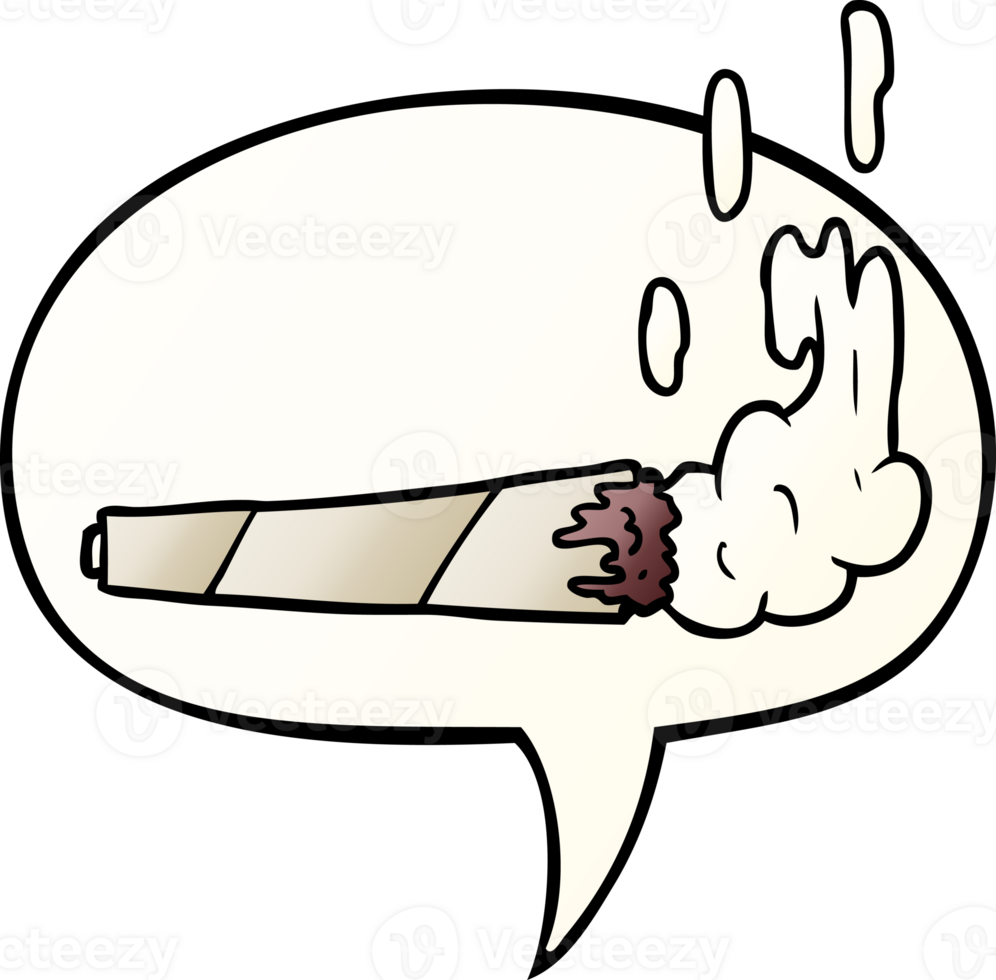 cartoon marijuiana joint with speech bubble in smooth gradient style png