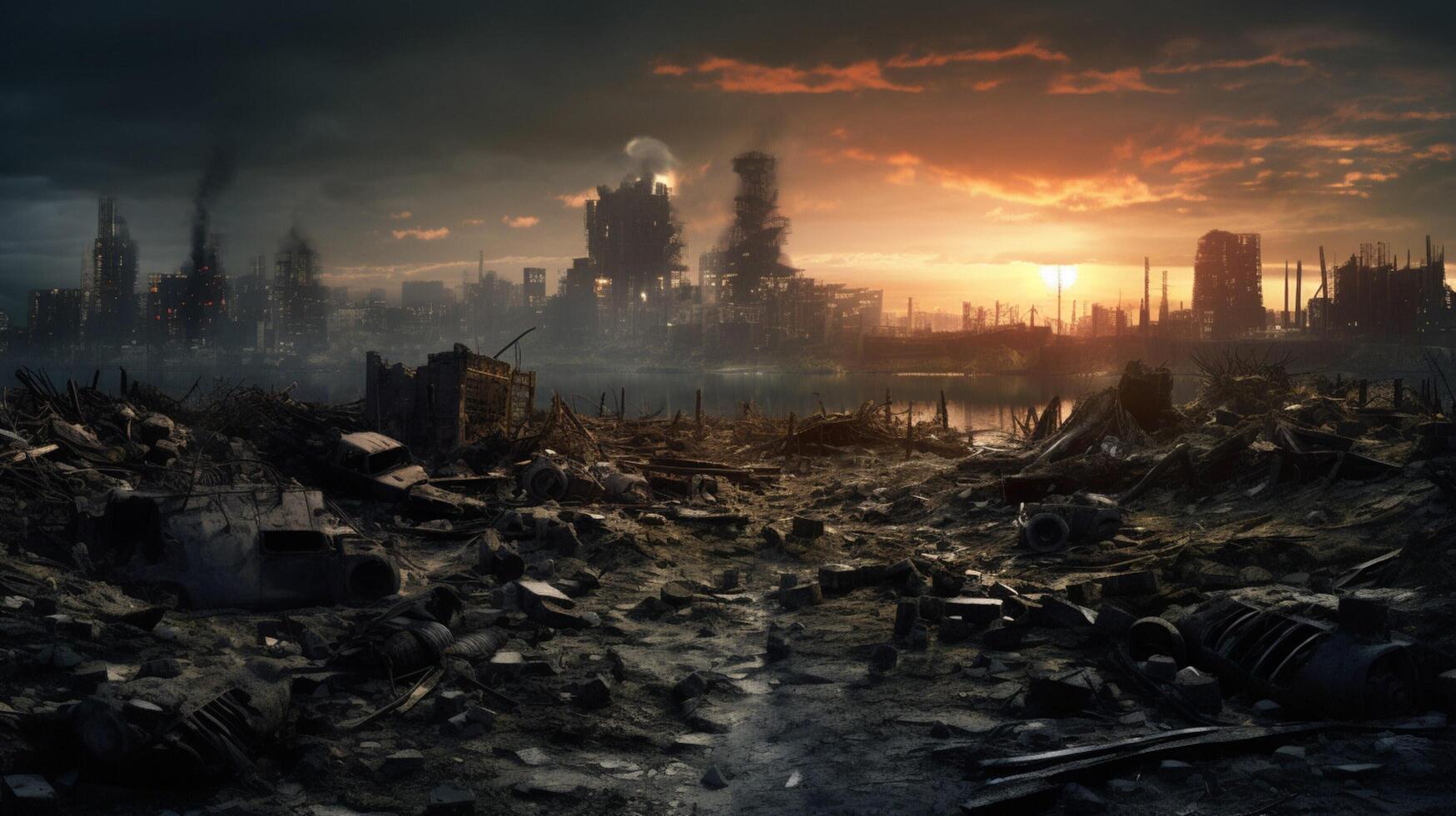 AI generated Post Apocalyptic Wasteland Gaming Background photo