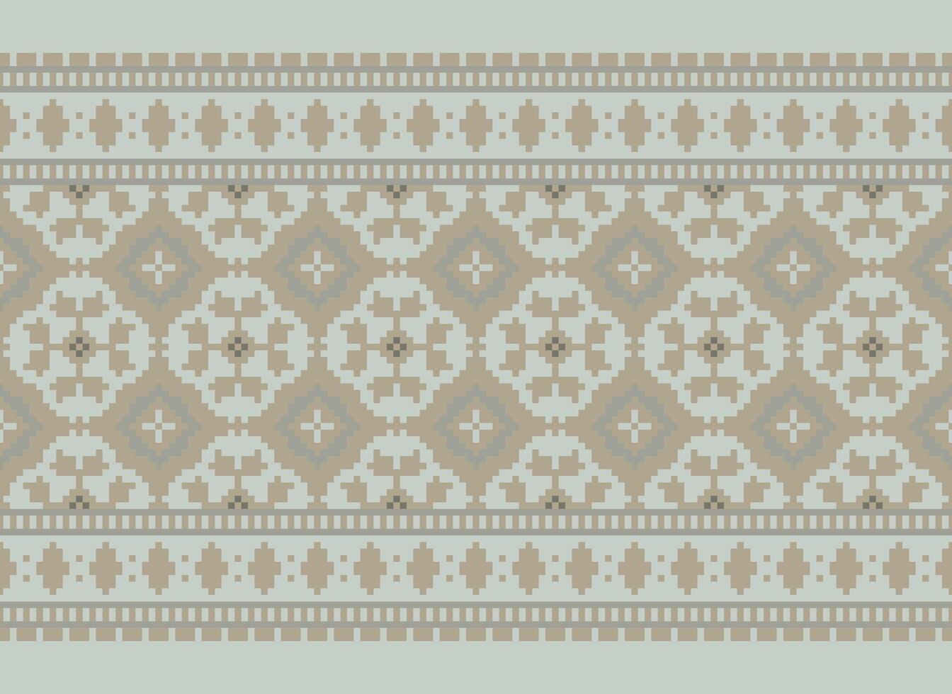 Zmijanjski vez embroidery style vector long horizontal seamless pattern - textile or fabric print ispired by cross-stitch folk art designs from Bosnia and Herzegovina