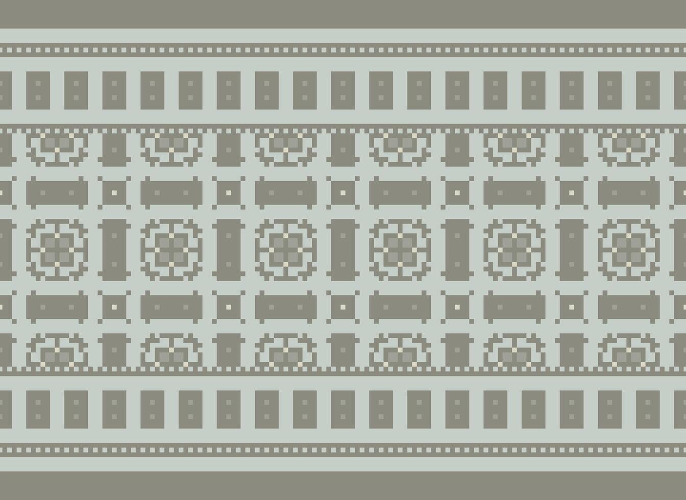 Zmijanjski vez embroidery style vector long horizontal seamless pattern - textile or fabric print ispired by cross-stitch folk art designs from Bosnia and Herzegovina