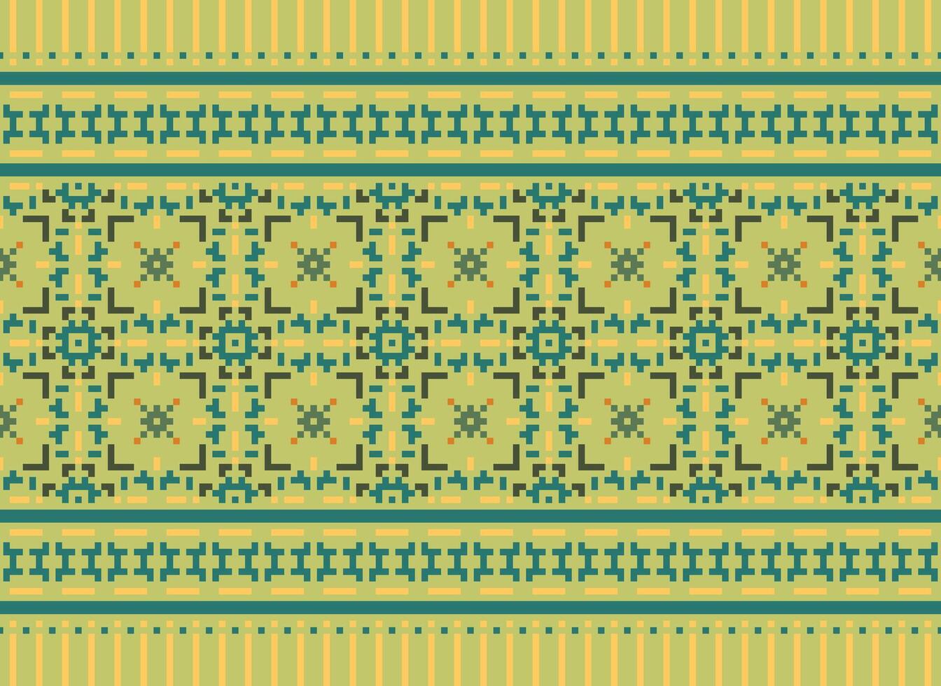 Zmijanjski vez embroidery style vector long horizontal seamless pattern - textile or fabric print ispired by cross-stitch folk art designs from Bosnia and Herzegovina