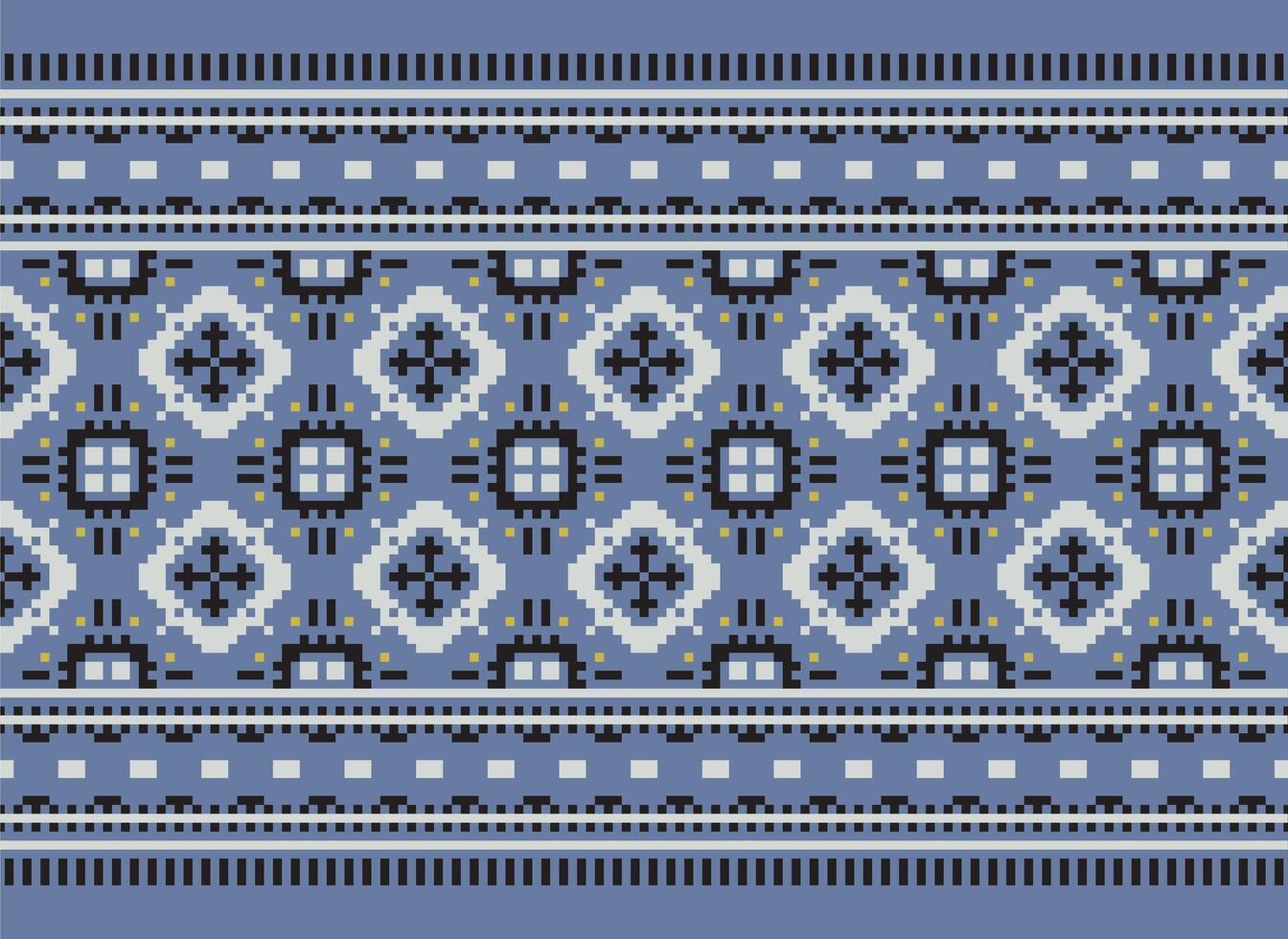 Zmijanjski vez embroidery style vector long horizontal seamless pattern - textile or fabric print ispired by cross-stitch folk art designs from Bosnia and Herzegovina