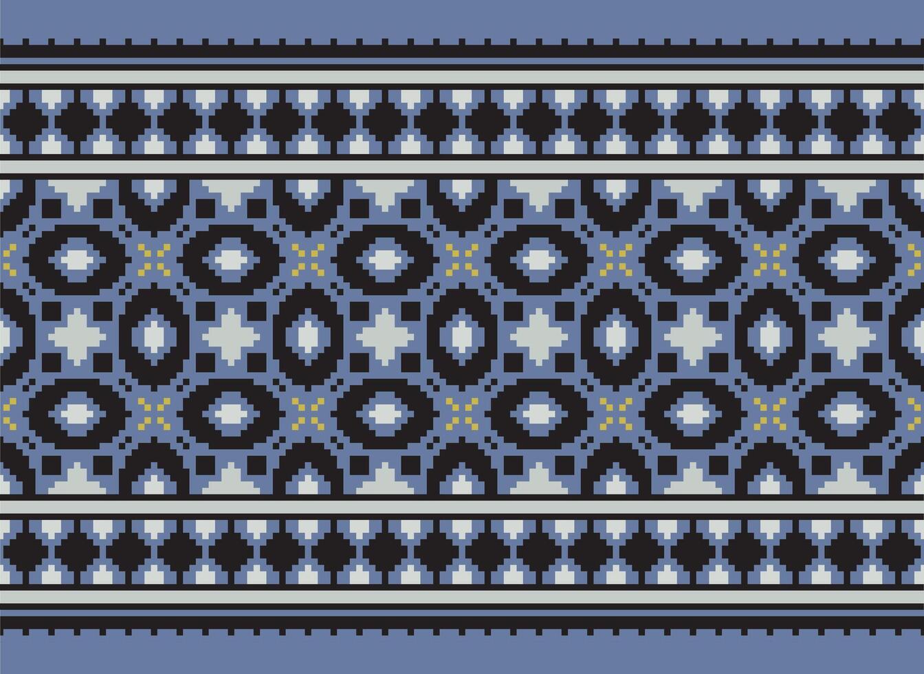 Zmijanjski vez embroidery style vector long horizontal seamless pattern - textile or fabric print ispired by cross-stitch folk art designs from Bosnia and Herzegovina