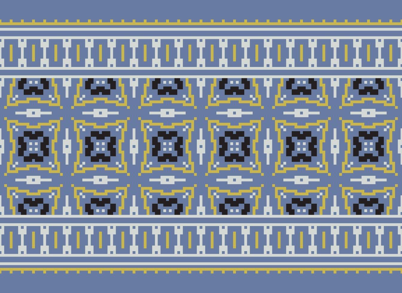 Zmijanjski vez embroidery style vector long horizontal seamless pattern - textile or fabric print ispired by cross-stitch folk art designs from Bosnia and Herzegovina