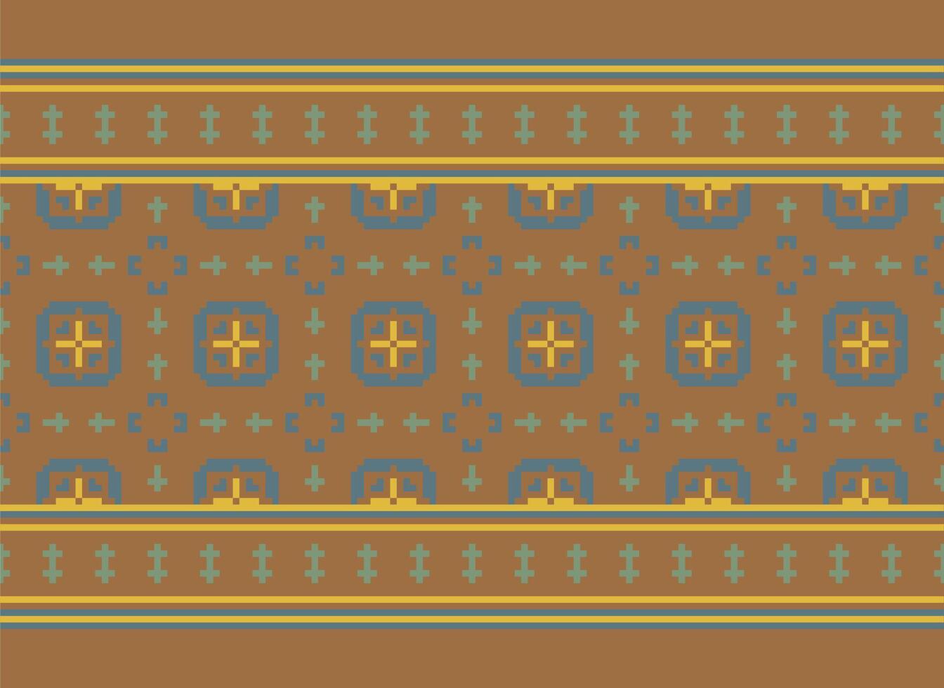 Zmijanjski vez embroidery style vector long horizontal seamless pattern - textile or fabric print ispired by cross-stitch folk art designs from Bosnia and Herzegovina