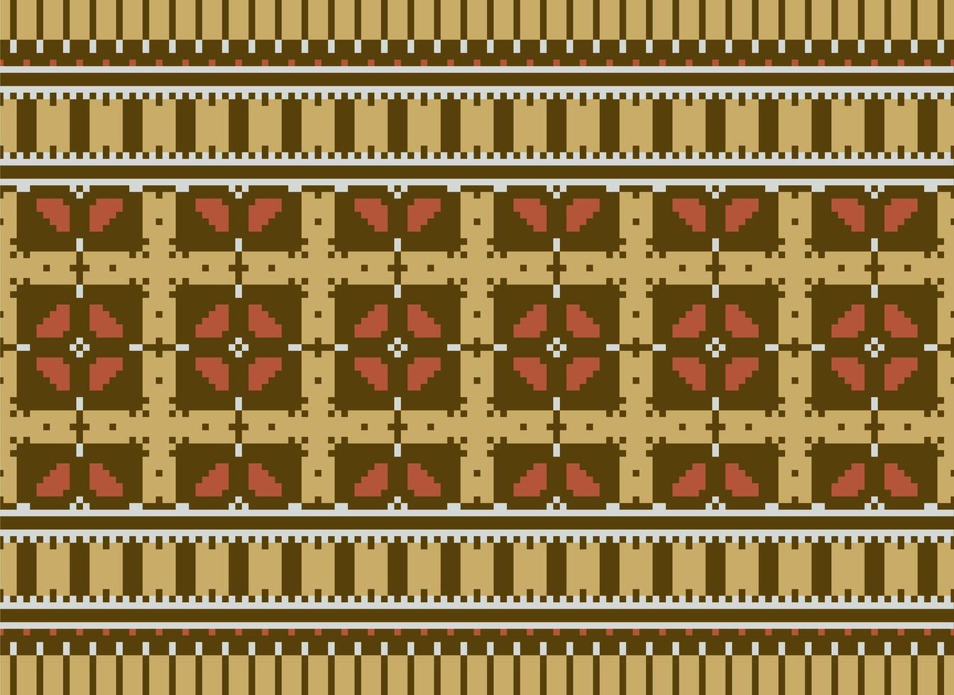 Zmijanjski vez embroidery style vector long horizontal seamless pattern - textile or fabric print ispired by cross-stitch folk art designs from Bosnia and Herzegovina