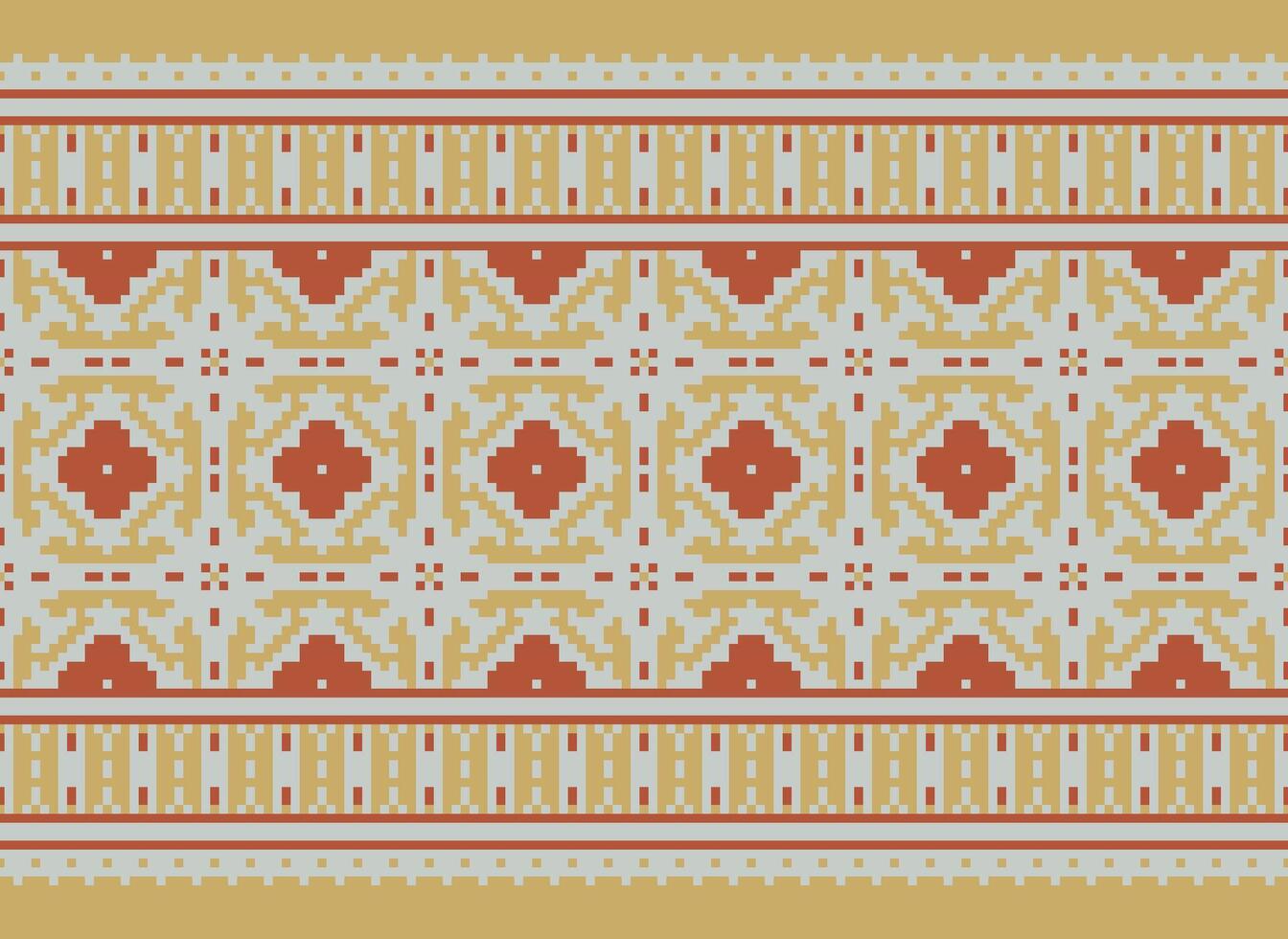 Zmijanjski vez embroidery style vector long horizontal seamless pattern - textile or fabric print ispired by cross-stitch folk art designs from Bosnia and Herzegovina