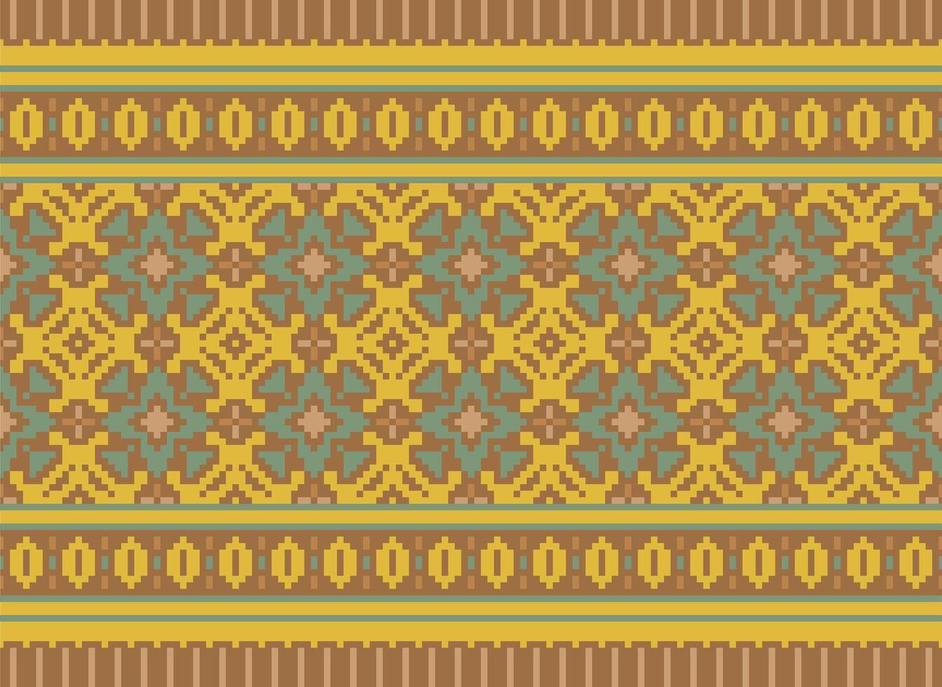 Zmijanjski vez embroidery style vector long horizontal seamless pattern - textile or fabric print ispired by cross-stitch folk art designs from Bosnia and Herzegovina