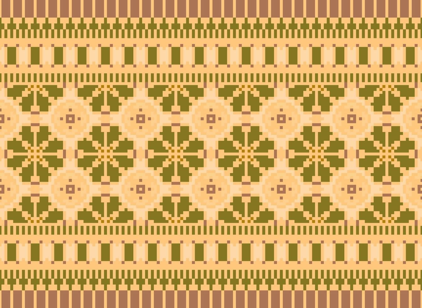 Zmijanjski vez embroidery style vector long horizontal seamless pattern - textile or fabric print ispired by cross-stitch folk art designs from Bosnia and Herzegovina