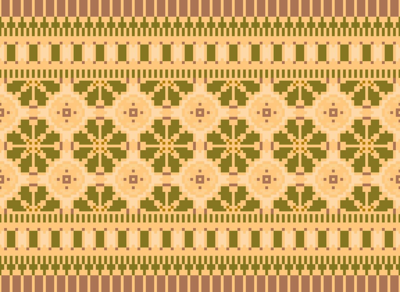 Zmijanjski vez embroidery style vector long horizontal seamless pattern - textile or fabric print ispired by cross-stitch folk art designs from Bosnia and Herzegovina