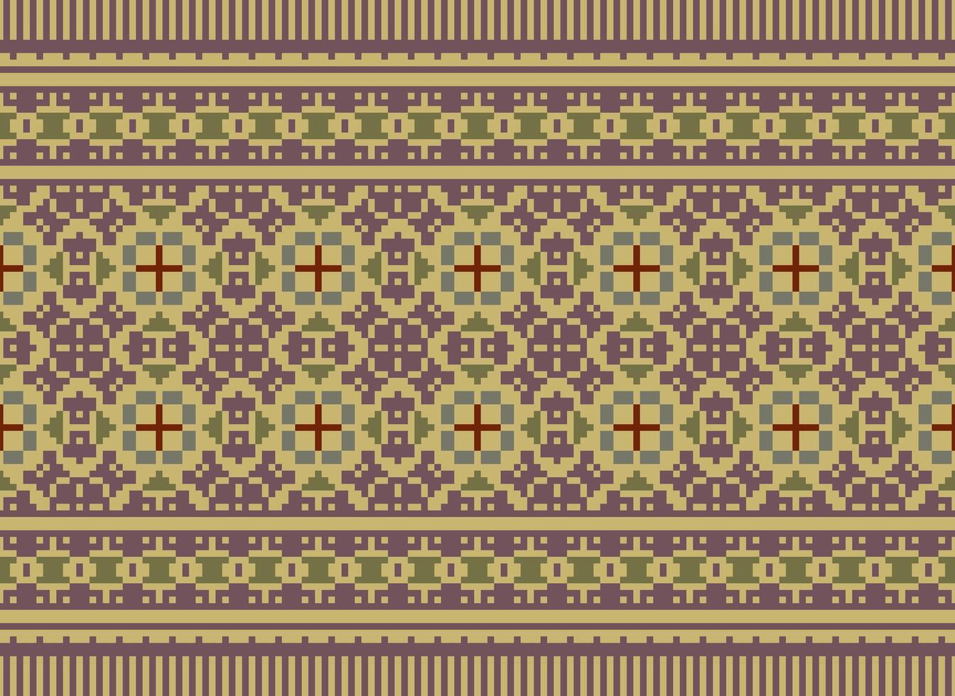 Zmijanjski vez embroidery style vector long horizontal seamless pattern - textile or fabric print ispired by cross-stitch folk art designs from Bosnia and Herzegovina