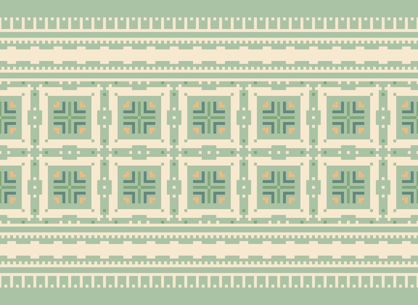 Zmijanjski vez embroidery style vector long horizontal seamless pattern - textile or fabric print ispired by cross-stitch folk art designs from Bosnia and Herzegovina