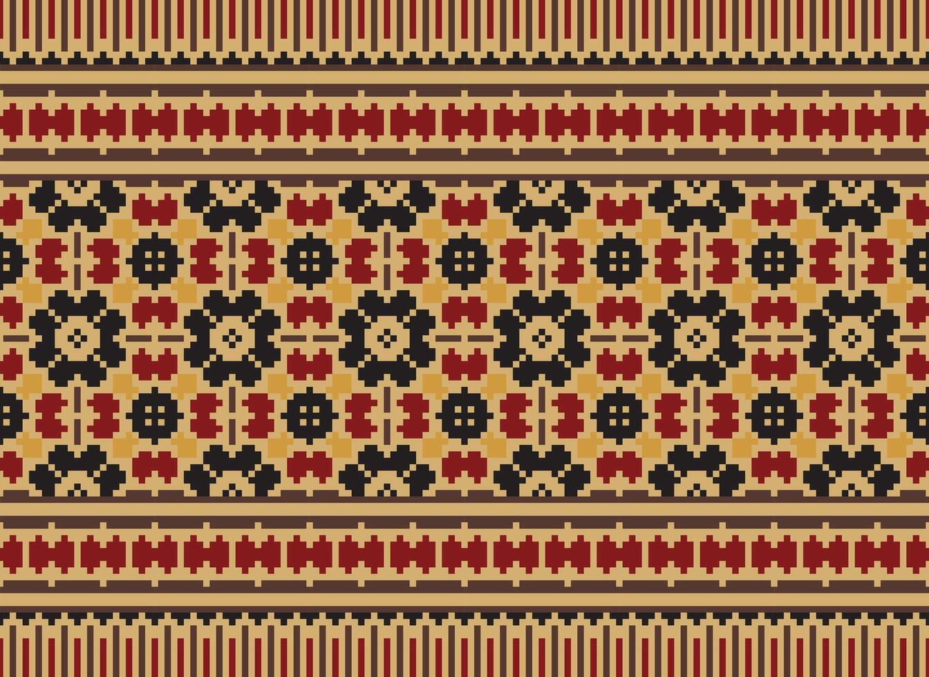 Zmijanjski vez embroidery style vector long horizontal seamless pattern - textile or fabric print ispired by cross-stitch folk art designs from Bosnia and Herzegovina