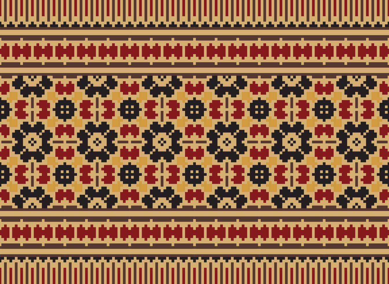 Zmijanjski vez embroidery style vector long horizontal seamless pattern - textile or fabric print ispired by cross-stitch folk art designs from Bosnia and Herzegovina