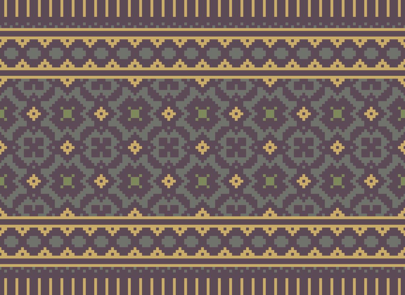 Zmijanjski vez embroidery style vector long horizontal seamless pattern - textile or fabric print ispired by cross-stitch folk art designs from Bosnia and Herzegovina