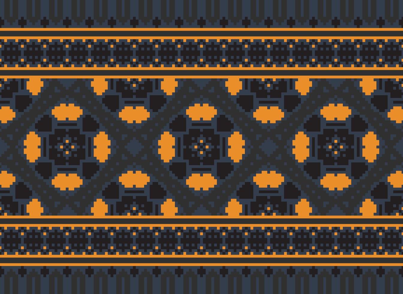 Cross Stitch. Pixel. Geometric ethnic oriental seamless pattern traditional background. Aztec-style abstract vector illustration. Design for textile, curtain, carpet, wallpaper, clothing, wrapping
