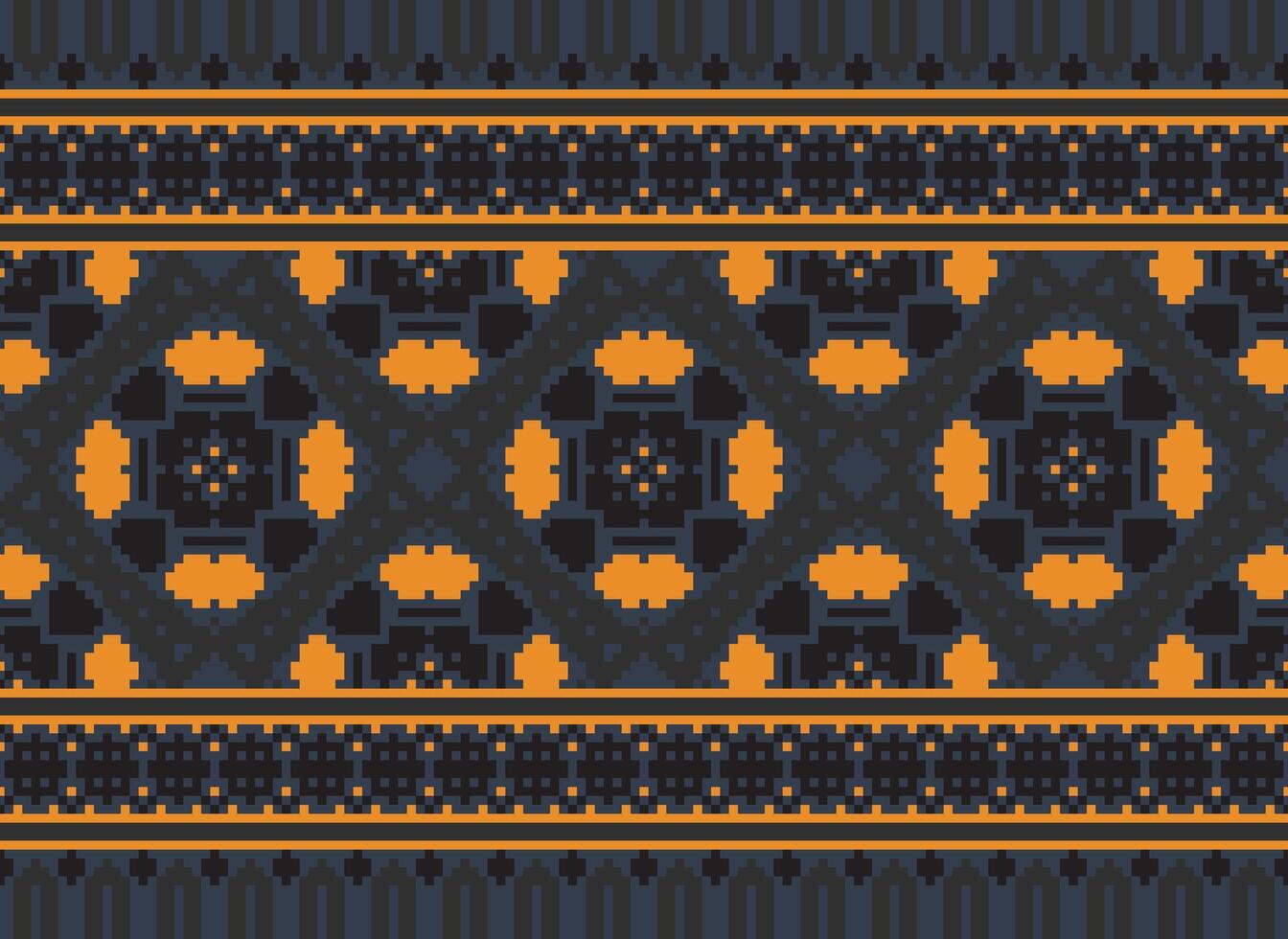 Cross Stitch. Pixel. Geometric ethnic oriental seamless pattern traditional background. Aztec-style abstract vector illustration. Design for textile, curtain, carpet, wallpaper, clothing, wrapping