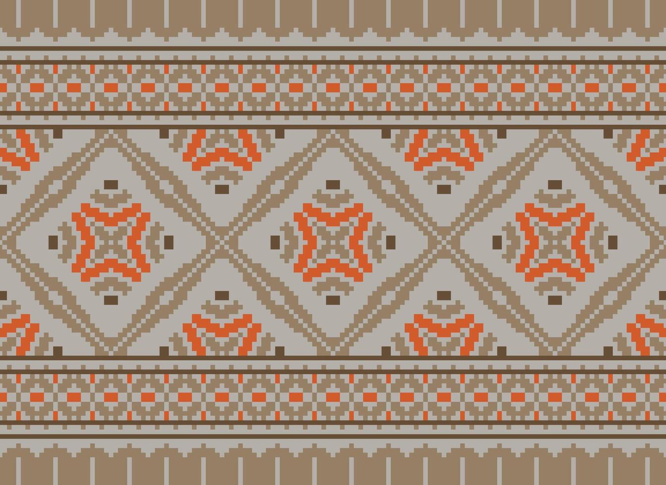 Cross Stitch. Pixel. Geometric ethnic oriental seamless pattern traditional background. Aztec-style abstract vector illustration. Design for textile, curtain, carpet, wallpaper, clothing, wrapping