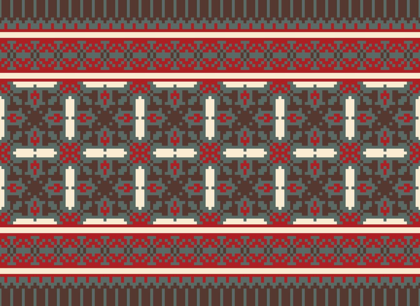 Cross Stitch. Pixel. Geometric ethnic oriental seamless pattern traditional background. Aztec-style abstract vector illustration. Design for textile, curtain, carpet, wallpaper, clothing, wrapping