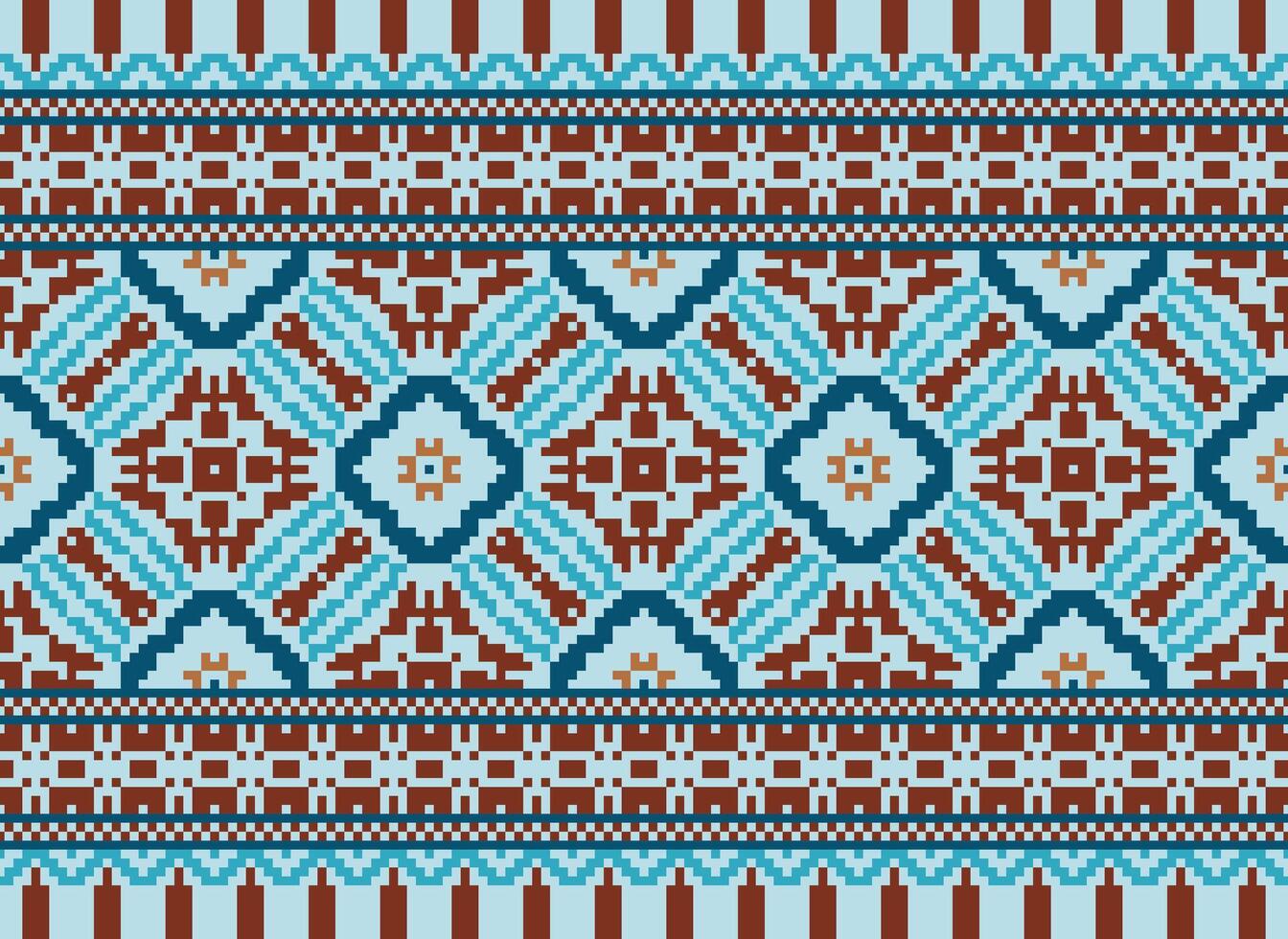 Cross Stitch. Pixel. Geometric ethnic oriental seamless pattern traditional background. Aztec-style abstract vector illustration. Design for textile, curtain, carpet, wallpaper, clothing, wrapping