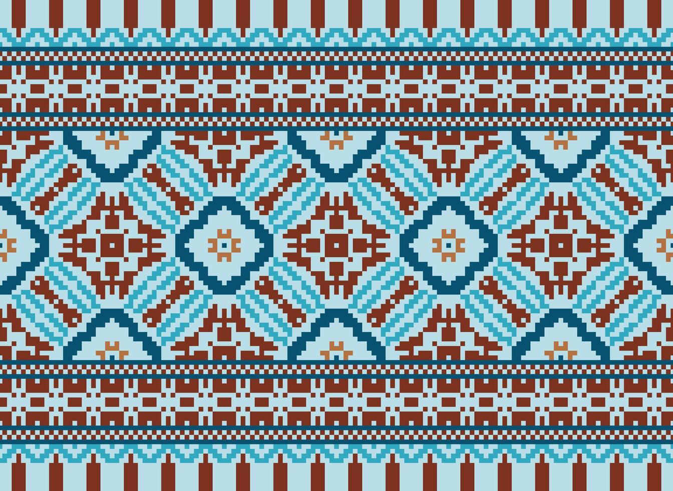 Cross Stitch. Pixel. Geometric ethnic oriental seamless pattern traditional background. Aztec-style abstract vector illustration. Design for textile, curtain, carpet, wallpaper, clothing, wrapping