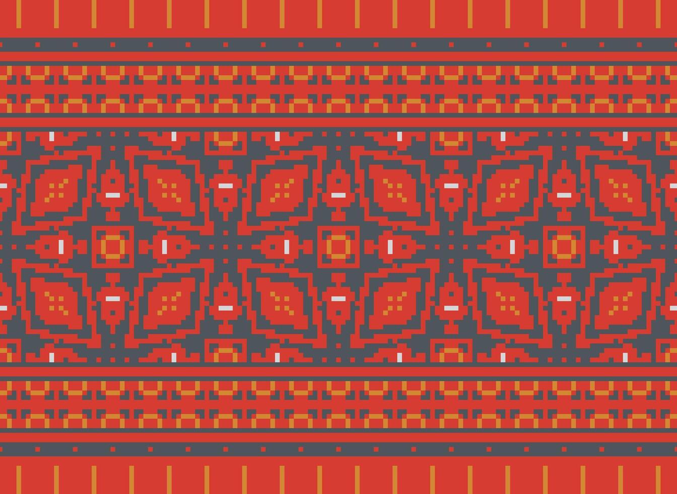 Cross Stitch. Pixel. Geometric ethnic oriental seamless pattern traditional background. Aztec-style abstract vector illustration. Design for textile, curtain, carpet, wallpaper, clothing, wrapping