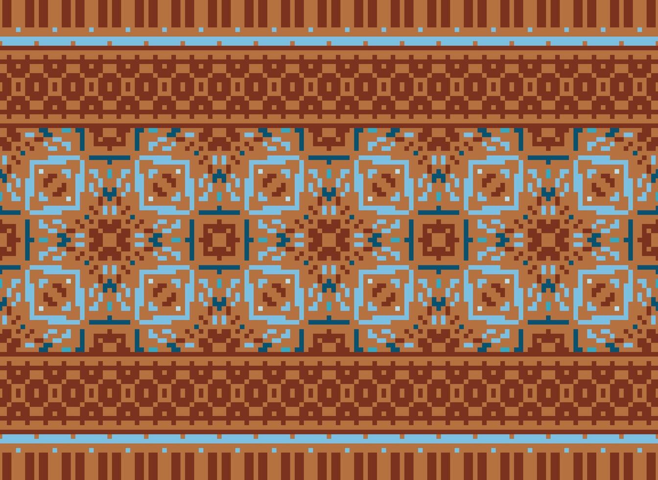 Cross Stitch. Pixel. Geometric ethnic oriental seamless pattern traditional background. Aztec-style abstract vector illustration. Design for textile, curtain, carpet, wallpaper, clothing, wrapping