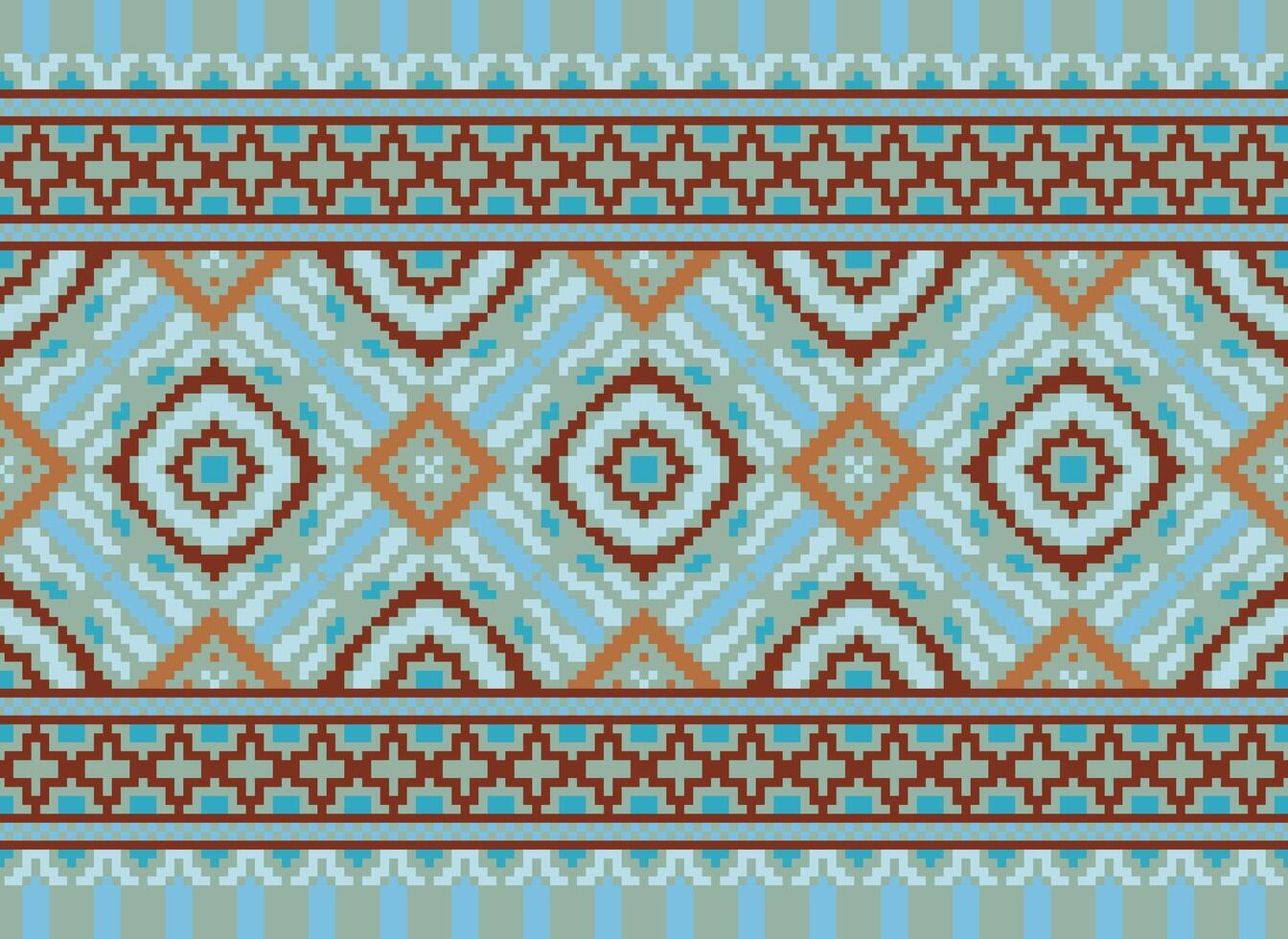 Cross Stitch. Pixel. Geometric ethnic oriental seamless pattern traditional background. Aztec-style abstract vector illustration. Design for textile, curtain, carpet, wallpaper, clothing, wrapping