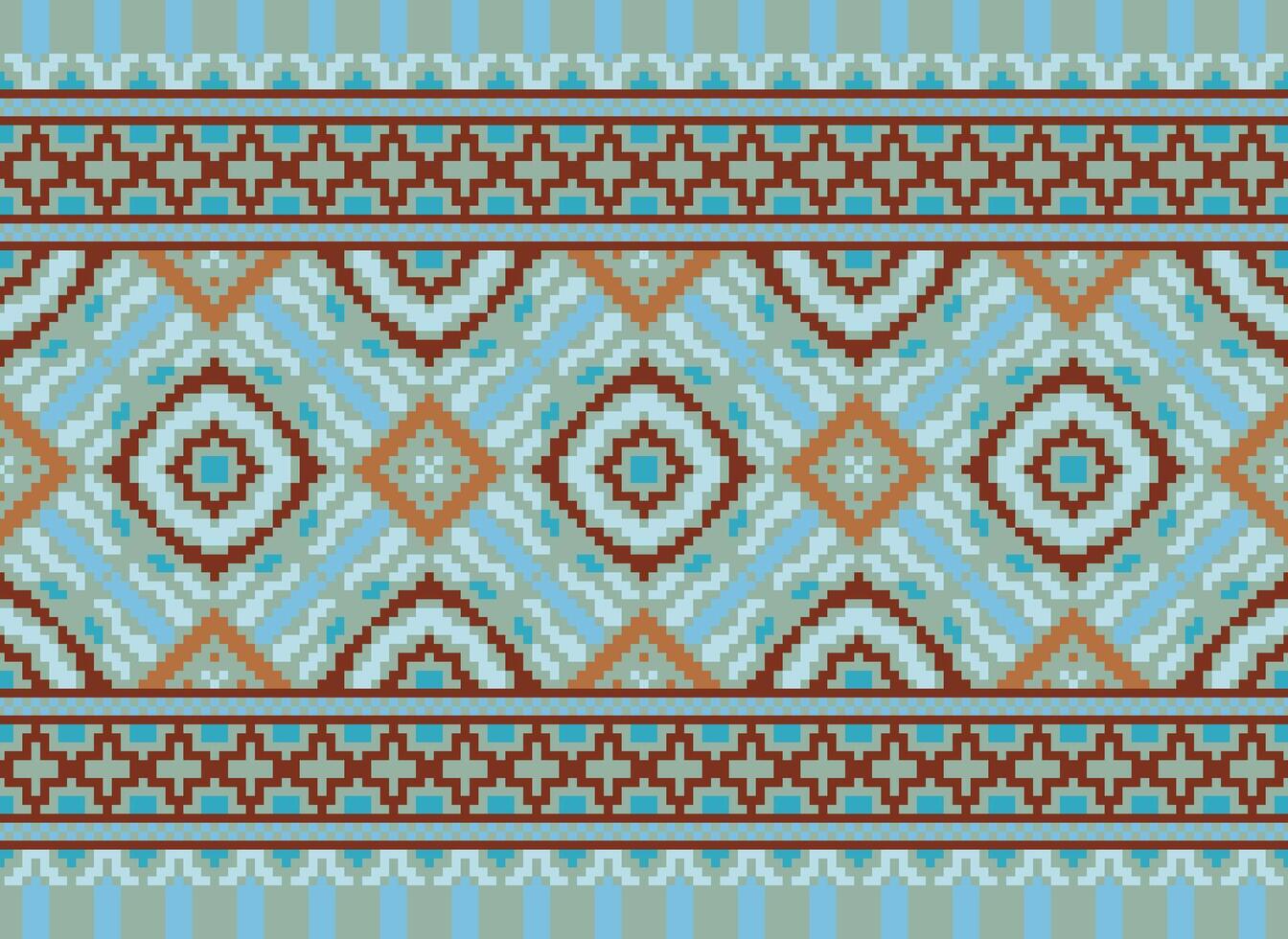 Cross Stitch. Pixel. Geometric ethnic oriental seamless pattern traditional background. Aztec-style abstract vector illustration. Design for textile, curtain, carpet, wallpaper, clothing, wrapping