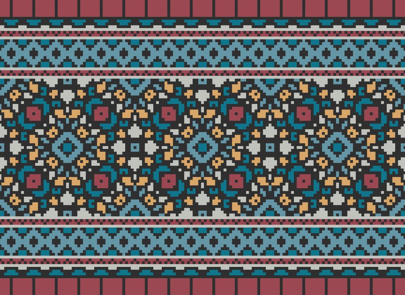 Cross Stitch. Pixel. Geometric ethnic oriental seamless pattern traditional background. Aztec-style abstract vector illustration. Design for textile, curtain, carpet, wallpaper, clothing, wrapping