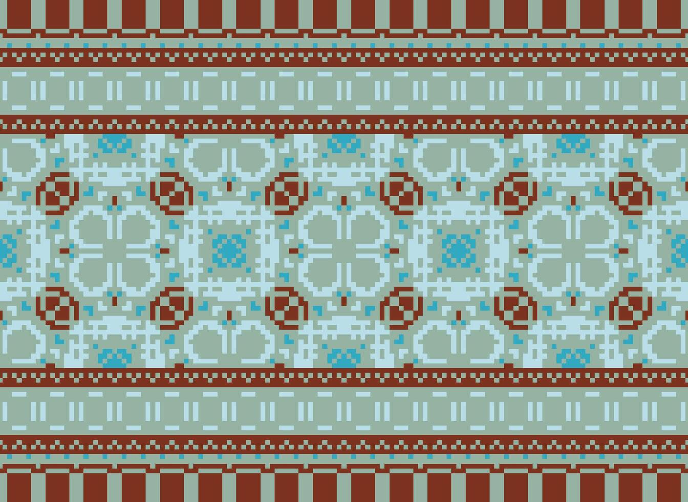 Cross Stitch. Pixel. Geometric ethnic oriental seamless pattern traditional background. Aztec-style abstract vector illustration. Design for textile, curtain, carpet, wallpaper, clothing, wrapping