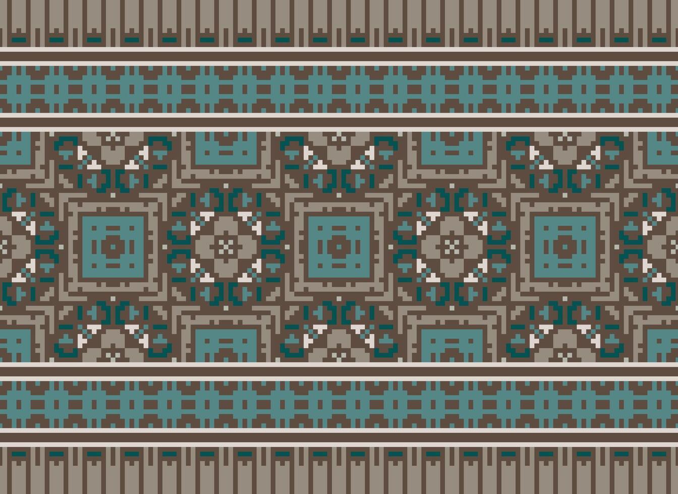 Cross Stitch. Pixel. Geometric ethnic oriental seamless pattern traditional background. Aztec-style abstract vector illustration. Design for textile, curtain, carpet, wallpaper, clothing, wrapping