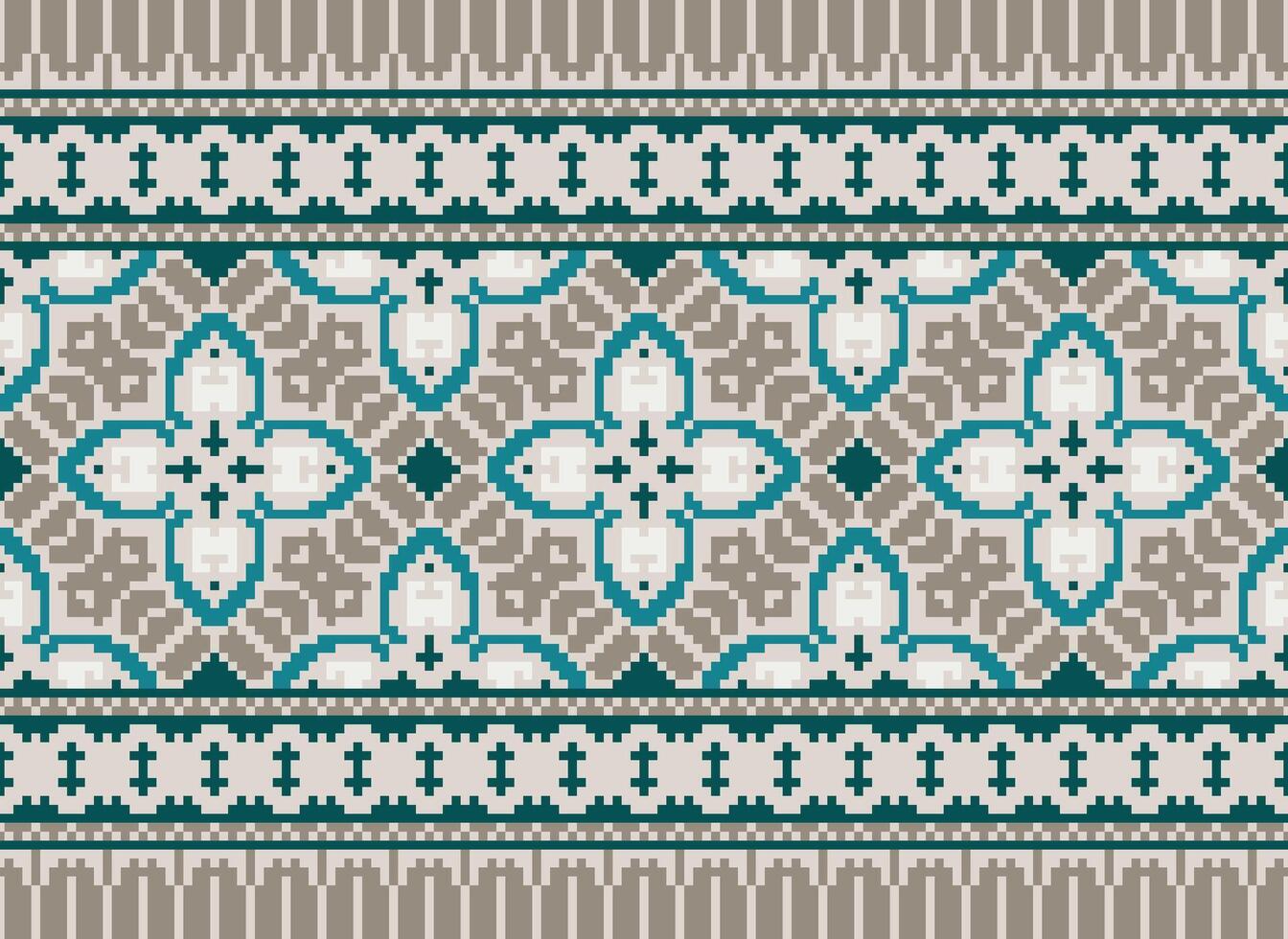 Cross Stitch. Pixel. Geometric ethnic oriental seamless pattern traditional background. Aztec-style abstract vector illustration. Design for textile, curtain, carpet, wallpaper, clothing, wrapping