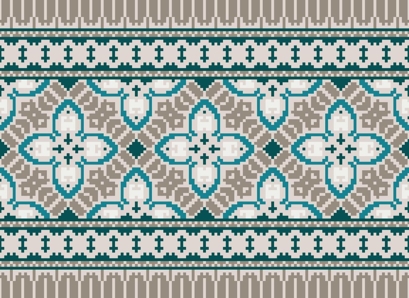 Cross Stitch. Pixel. Geometric ethnic oriental seamless pattern traditional background. Aztec-style abstract vector illustration. Design for textile, curtain, carpet, wallpaper, clothing, wrapping