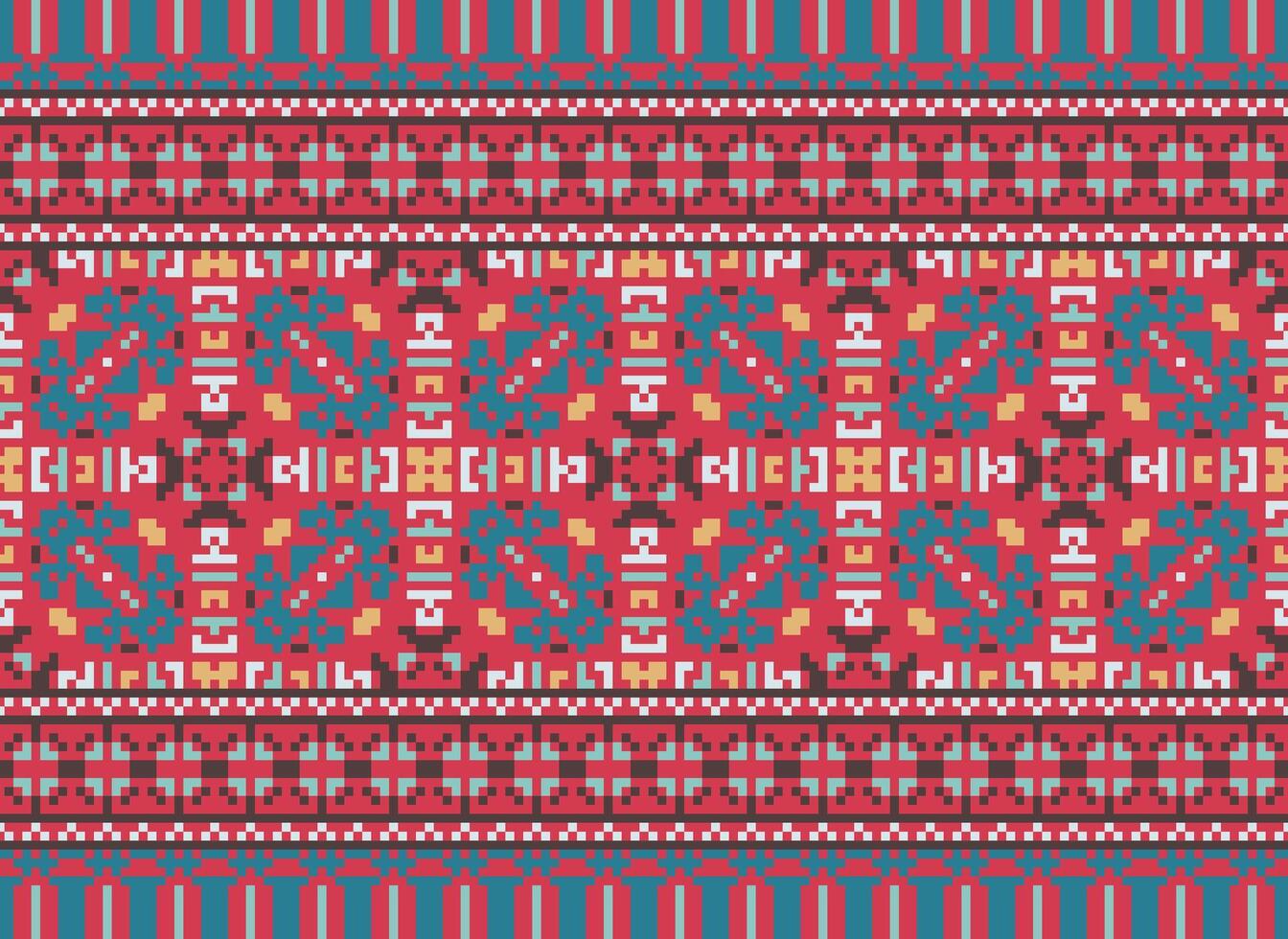 Cross Stitch. Pixel. Geometric ethnic oriental seamless pattern traditional background. Aztec-style abstract vector illustration. Design for textile, curtain, carpet, wallpaper, clothing, wrapping